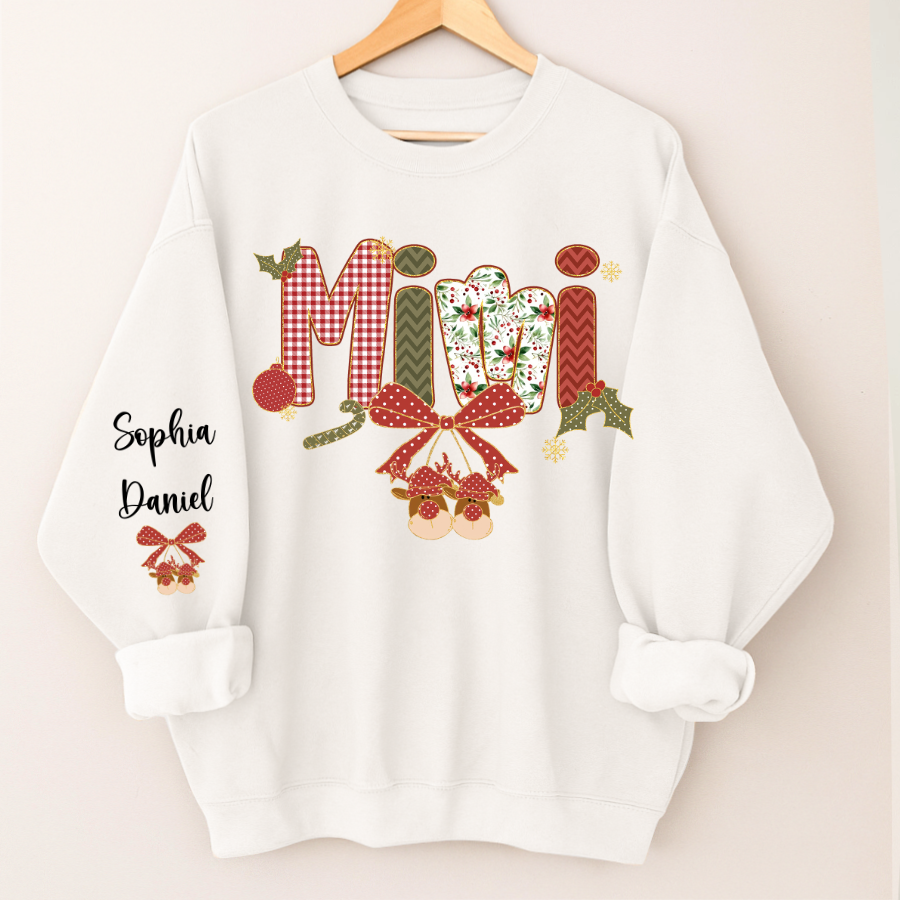 Christmas Preppy Green & Red Holly Letters Mimi and Grandkids Shirt