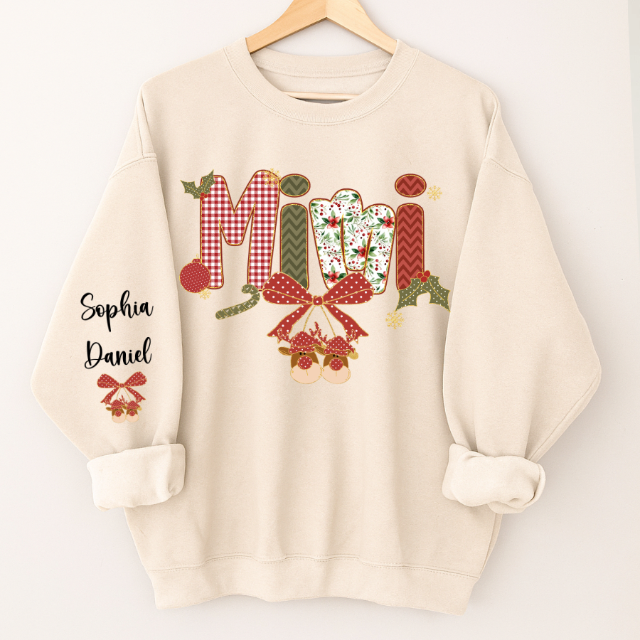 Christmas Preppy Green & Red Holly Letters Mimi and Grandkids Shirt