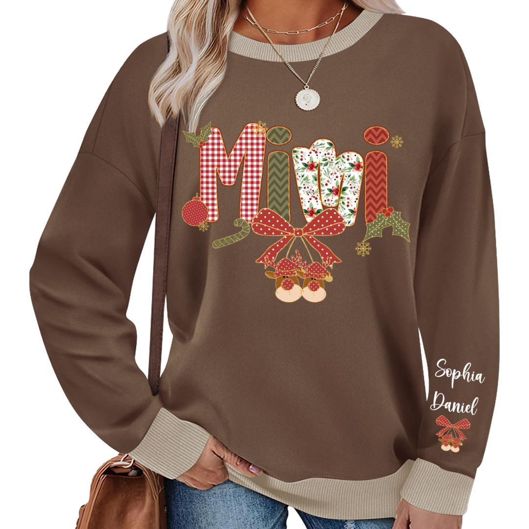 Christmas Preppy Green & Red Holly Letters Mimi and Grandkids Shirt
