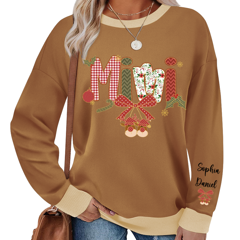 Christmas Preppy Green & Red Holly Letters Mimi and Grandkids Shirt