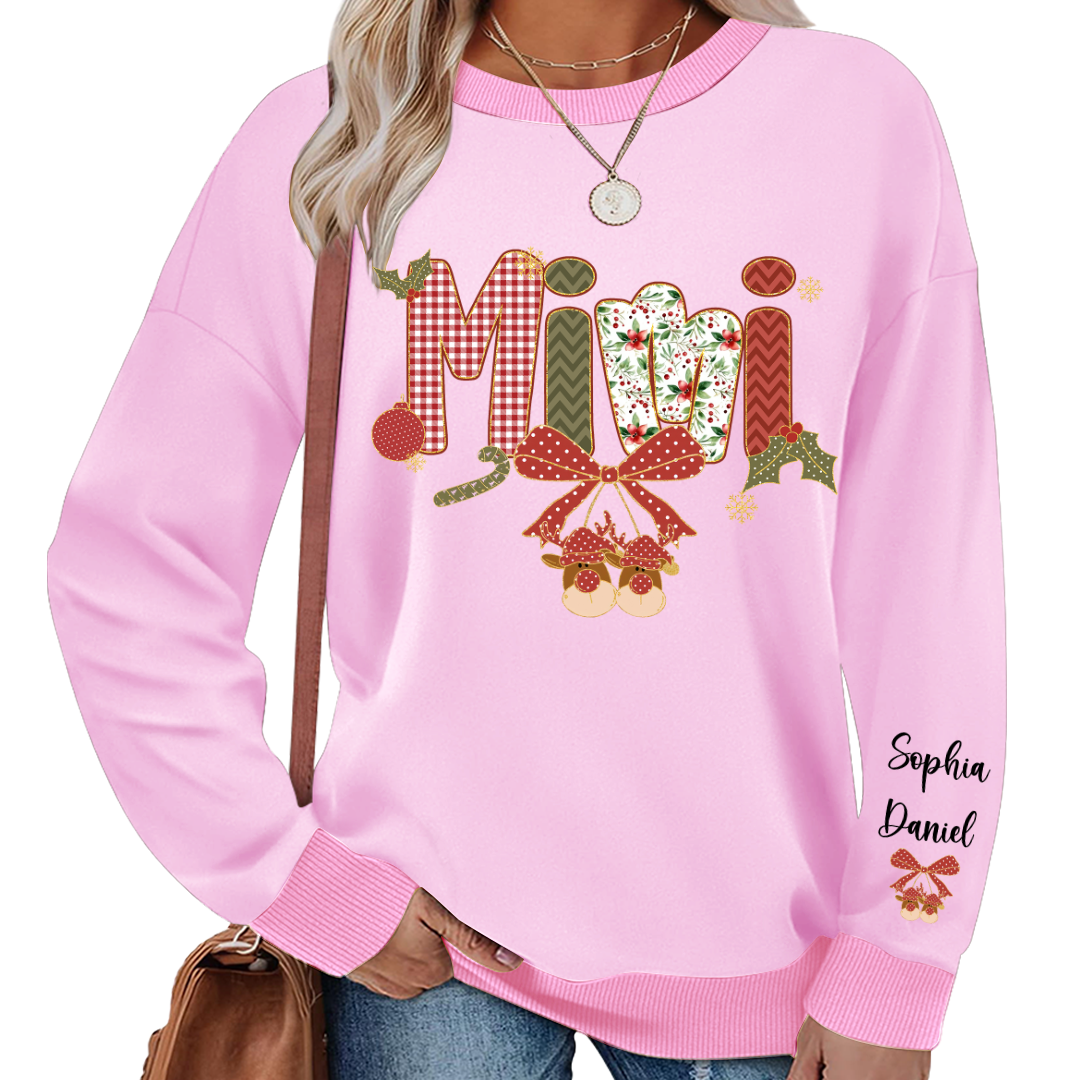 Christmas Preppy Green & Red Holly Letters Mimi and Grandkids Shirt