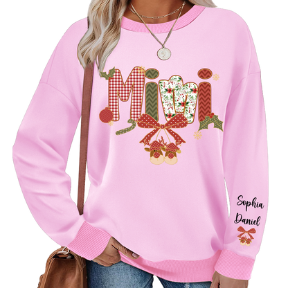 Christmas Preppy Green & Red Holly Letters Mimi and Grandkids Shirt