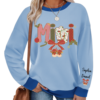 Christmas Preppy Green & Red Holly Letters Mimi and Grandkids Shirt