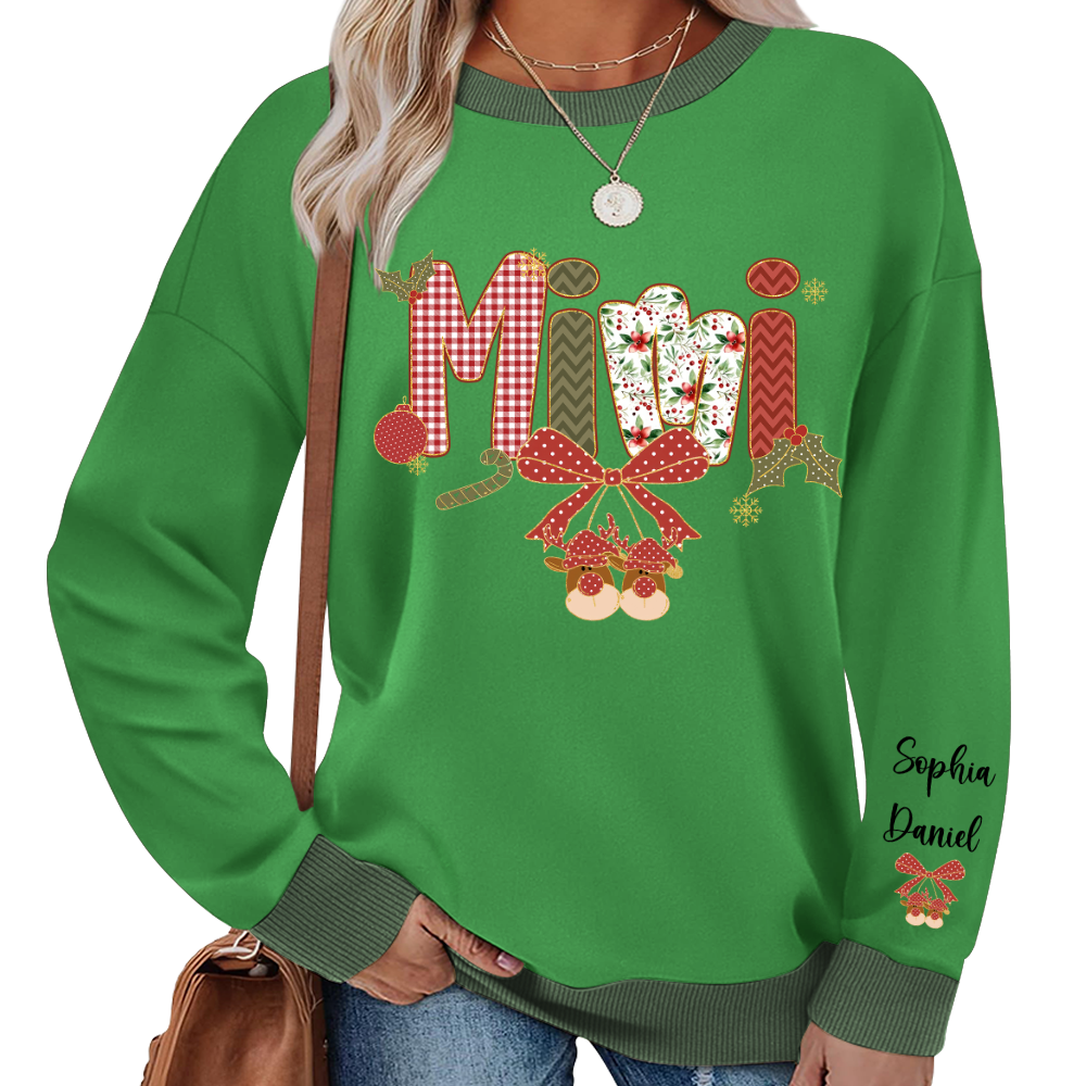 Christmas Preppy Green & Red Holly Letters Mimi and Grandkids Shirt