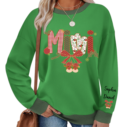 Christmas Preppy Green & Red Holly Letters Mimi and Grandkids Shirt