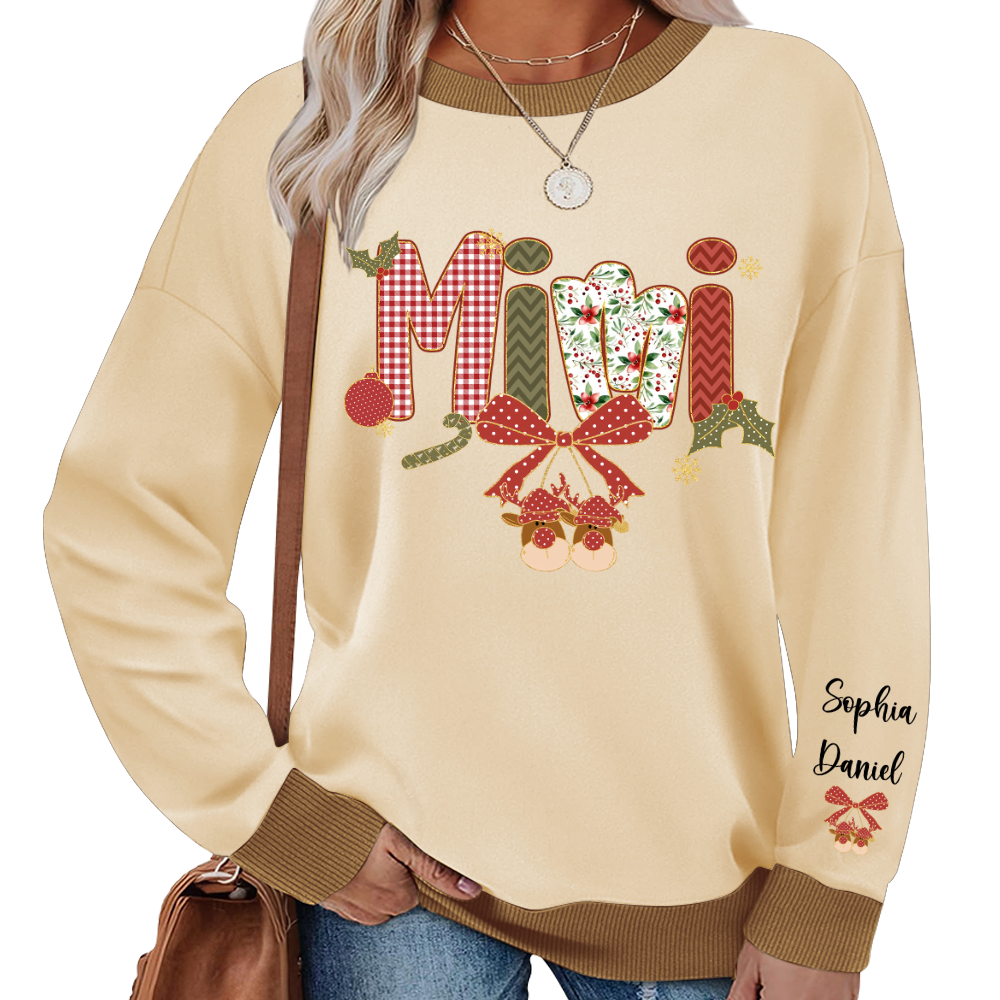 Christmas Preppy Green & Red Holly Letters Mimi and Grandkids Shirt