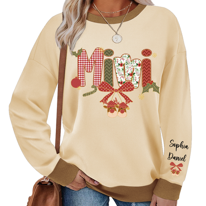 Christmas Preppy Green & Red Holly Letters Mimi and Grandkids Shirt
