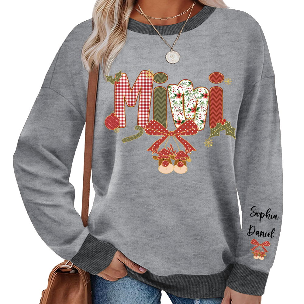 Christmas Preppy Green & Red Holly Letters Mimi and Grandkids Shirt
