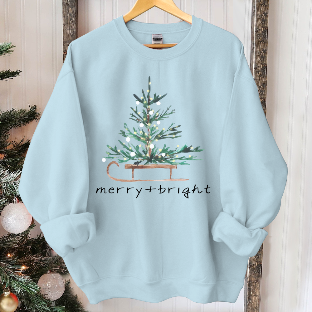 Christmas Sweatshirt for Women, Merry and Bright Hooded Sweatshirt, Christmas Tree Crewneck Sweater, Matching Family Group Holiday Shirts