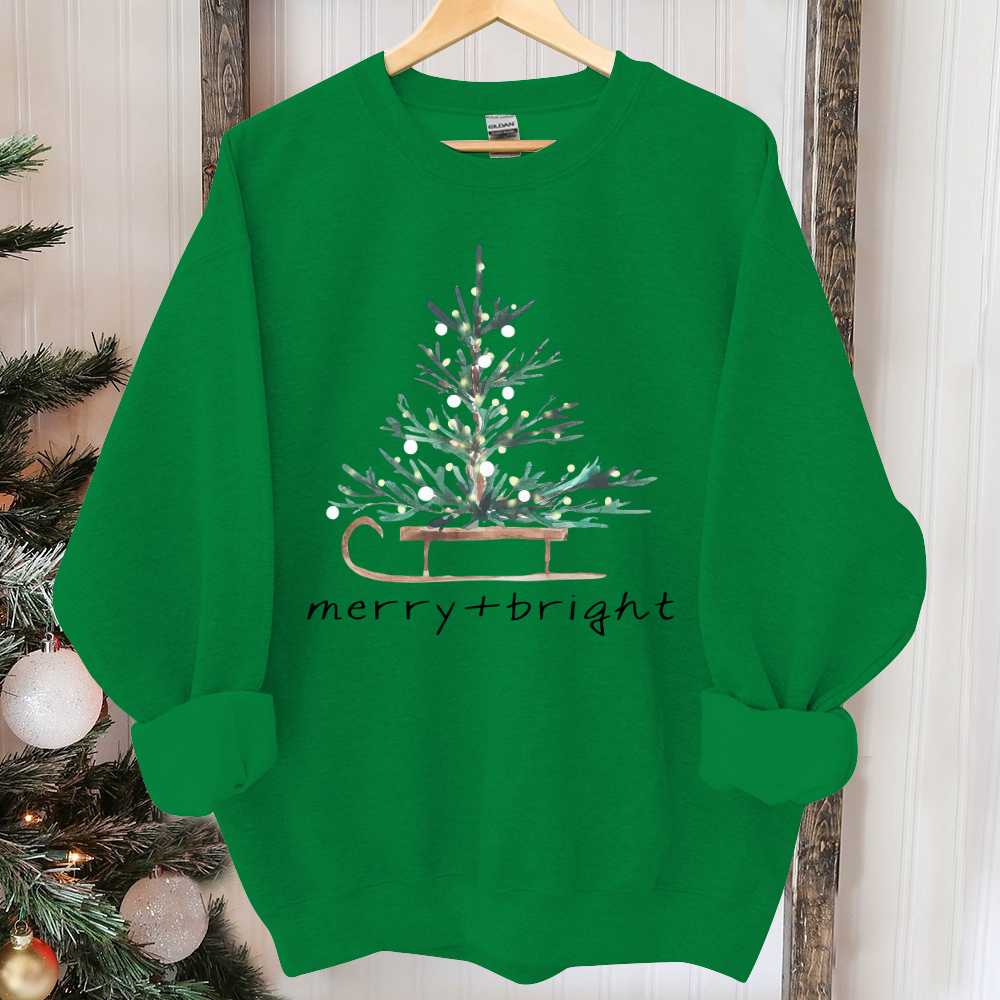 Christmas Sweatshirt for Women, Merry and Bright Hooded Sweatshirt, Christmas Tree Crewneck Sweater, Matching Family Group Holiday Shirts