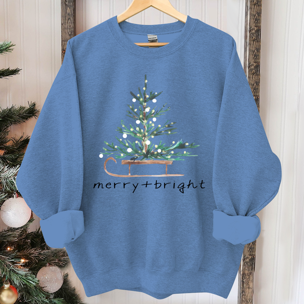 Christmas Sweatshirt for Women, Merry and Bright Hooded Sweatshirt, Christmas Tree Crewneck Sweater, Matching Family Group Holiday Shirts