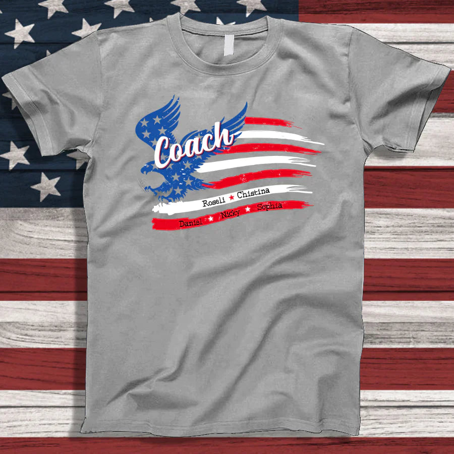 Coach With Grandkids Names 4th Of July CTL94 T-Shirt