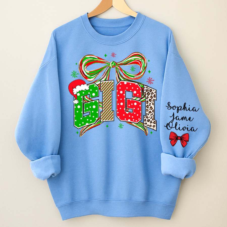 Coquette Christmas Nana Mimi Gigi and Grandkids Personalized Shirt
