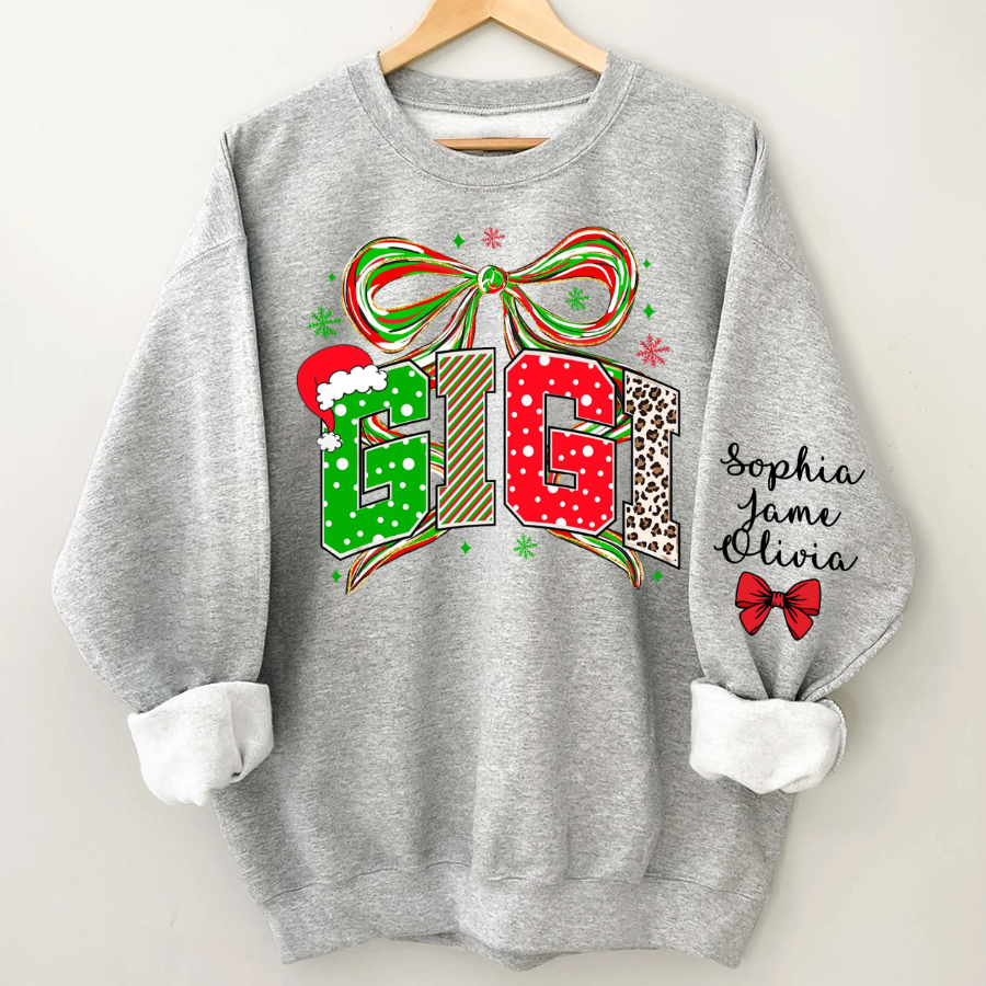 Coquette Christmas Nana Mimi Gigi and Grandkids Personalized Shirt