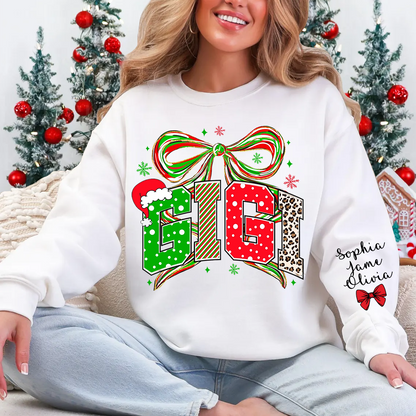 Coquette Christmas Nana Mimi Gigi and Grandkids Personalized Shirt