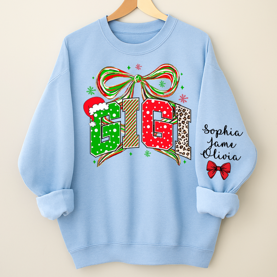 Coquette Christmas Nana Mimi Gigi and Grandkids Personalized Shirt