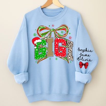 Coquette Christmas Nana Mimi Gigi and Grandkids Personalized Shirt
