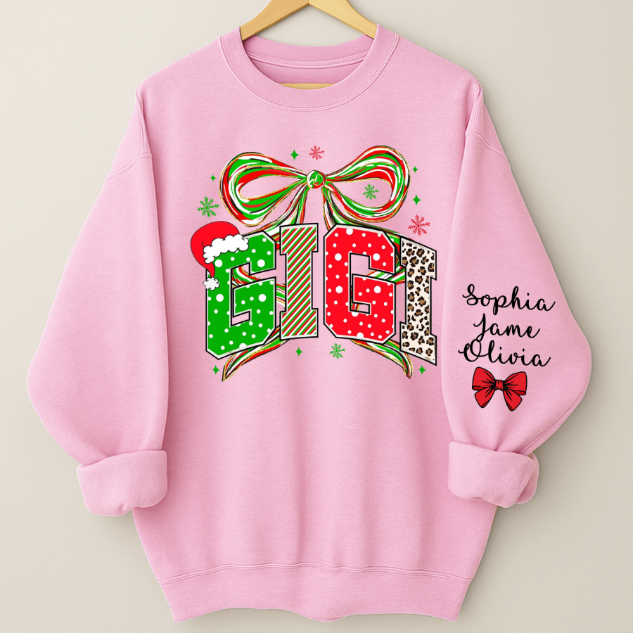 Coquette Christmas Nana Mimi Gigi and Grandkids Personalized Shirt