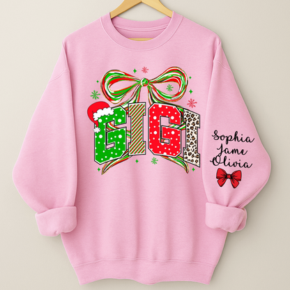 Coquette Christmas Nana Mimi Gigi and Grandkids Personalized Shirt