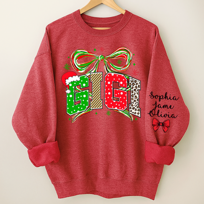 Coquette Christmas Nana Mimi Gigi and Grandkids Personalized Shirt