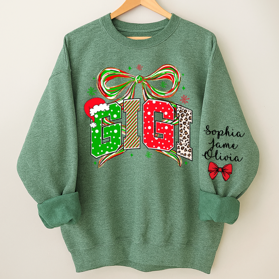 Coquette Christmas Nana Mimi Gigi and Grandkids Personalized Shirt