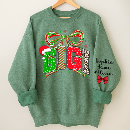 Coquette Christmas Nana Mimi Gigi and Grandkids Personalized Shirt