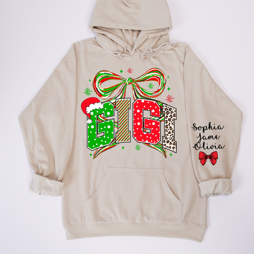Coquette Christmas Nana Mimi Gigi and Grandkids Personalized Shirt