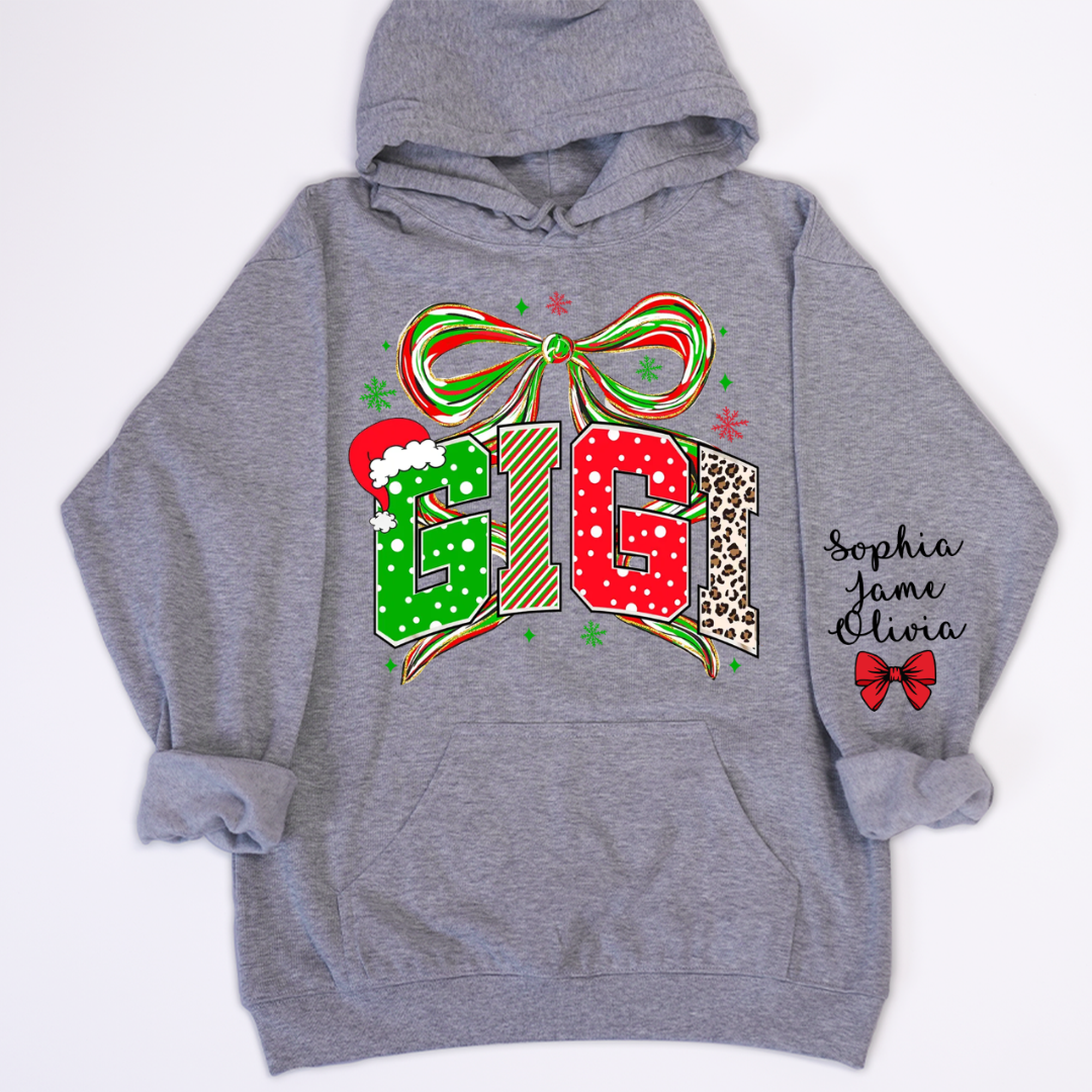 Coquette Christmas Nana Mimi Gigi and Grandkids Personalized Shirt