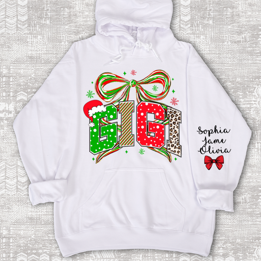 Coquette Christmas Nana Mimi Gigi and Grandkids Personalized Shirt
