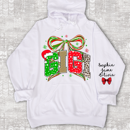 Coquette Christmas Nana Mimi Gigi and Grandkids Personalized Shirt