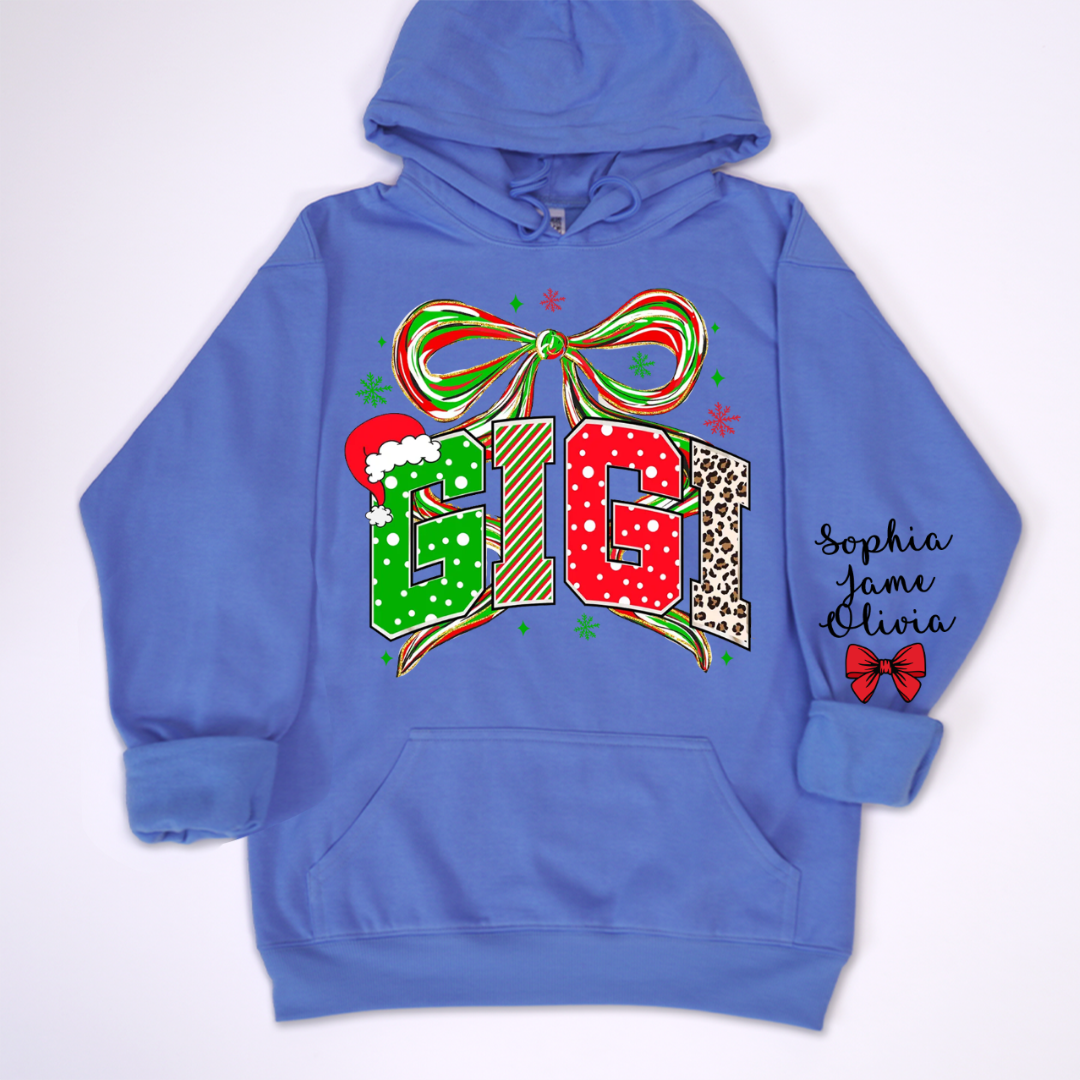 Coquette Christmas Nana Mimi Gigi and Grandkids Personalized Shirt