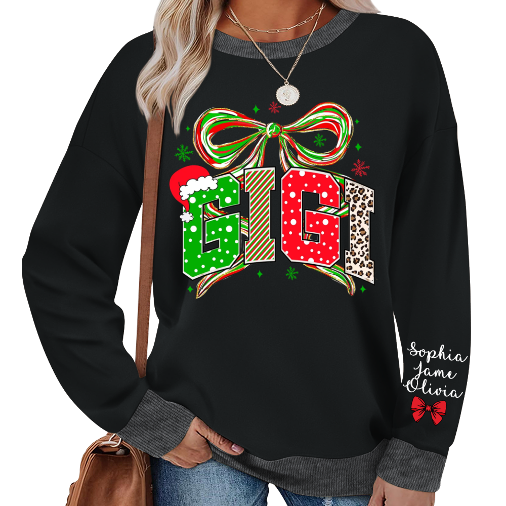 Coquette Christmas Nana Mimi Gigi and Grandkids Personalized Shirt