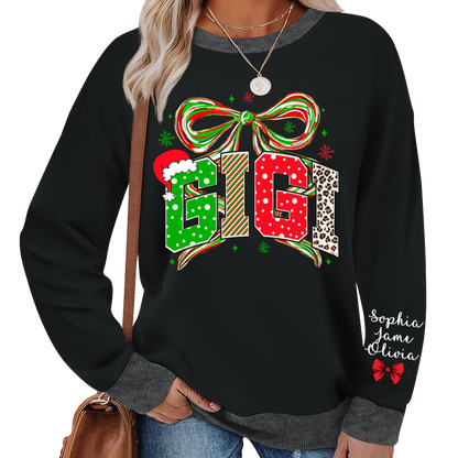 Coquette Christmas Nana Mimi Gigi and Grandkids Personalized Shirt