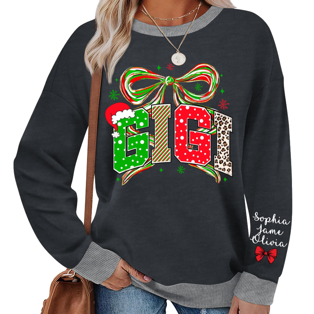 Coquette Christmas Nana Mimi Gigi and Grandkids Personalized Shirt