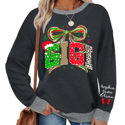 Coquette Christmas Nana Mimi Gigi and Grandkids Personalized Shirt