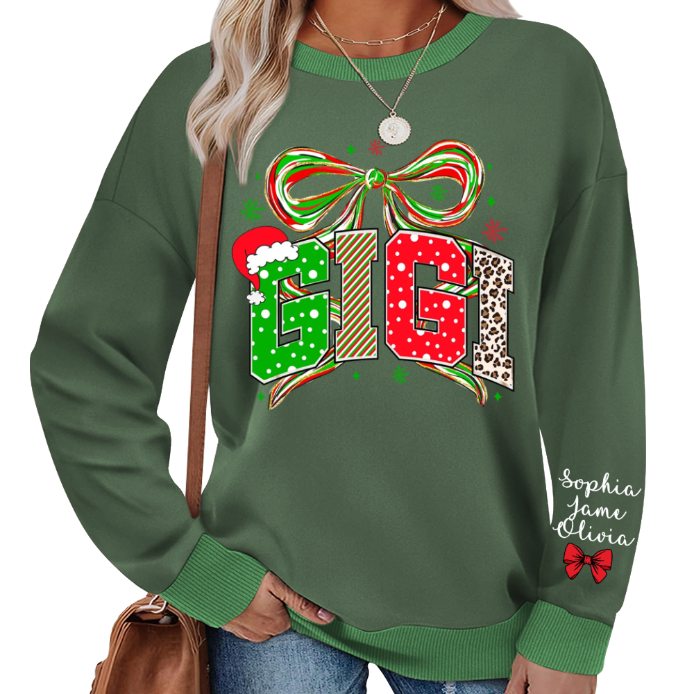 Coquette Christmas Nana Mimi Gigi and Grandkids Personalized Shirt