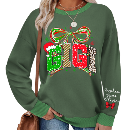 Coquette Christmas Nana Mimi Gigi and Grandkids Personalized Shirt