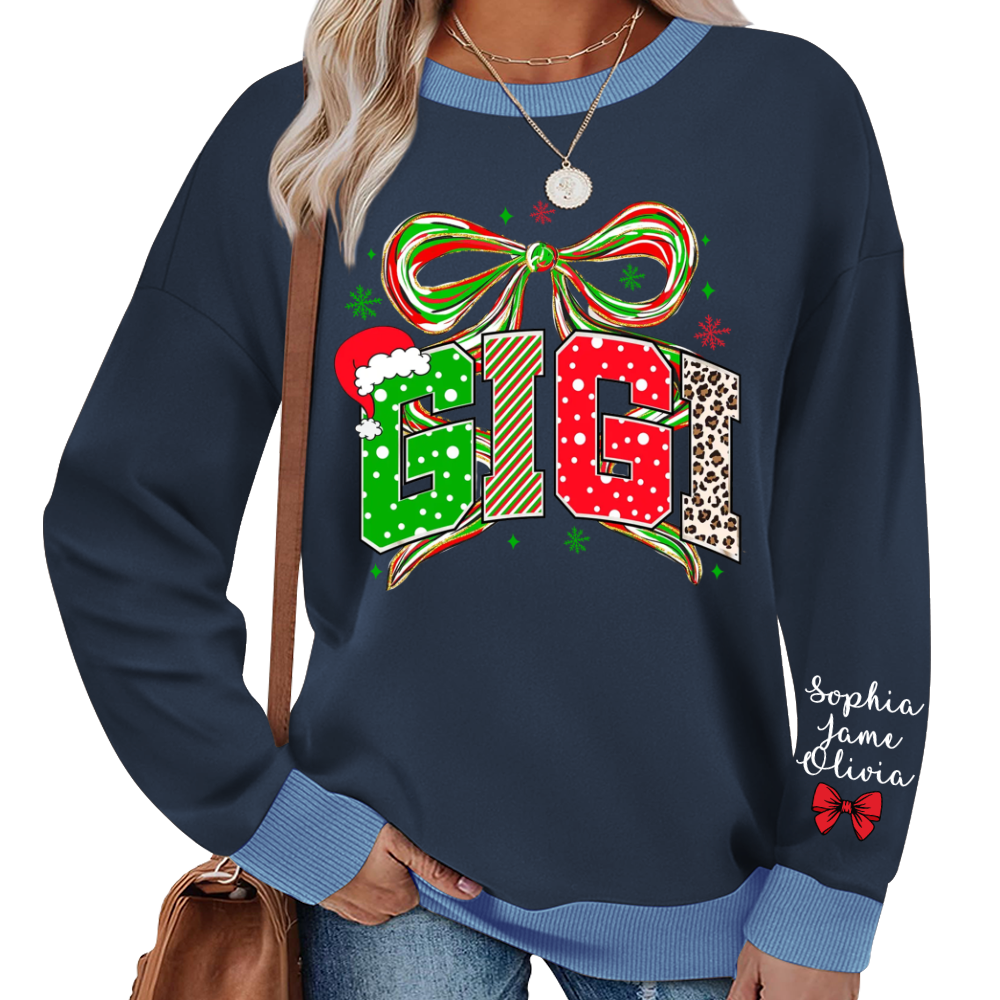 Coquette Christmas Nana Mimi Gigi and Grandkids Personalized Shirt