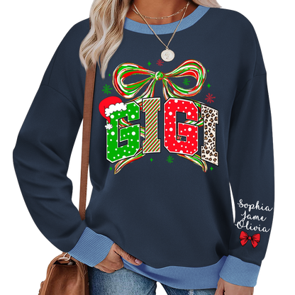 Coquette Christmas Nana Mimi Gigi and Grandkids Personalized Shirt