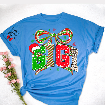 Coquette Christmas Nana Mimi Gigi and Grandkids Personalized Shirt