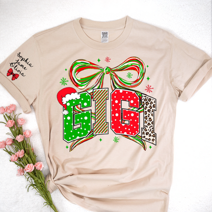 Coquette Christmas Nana Mimi Gigi and Grandkids Personalized Shirt