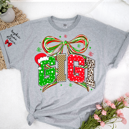 Coquette Christmas Nana Mimi Gigi and Grandkids Personalized Shirt