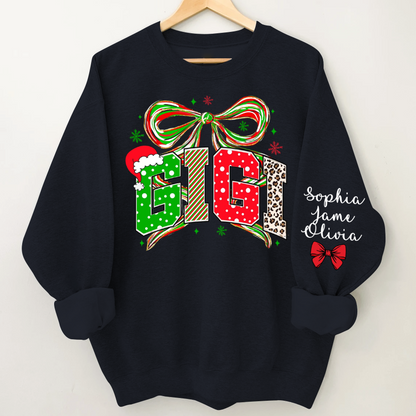 Coquette Christmas Nana Mimi Gigi and Grandkids Personalized Shirt