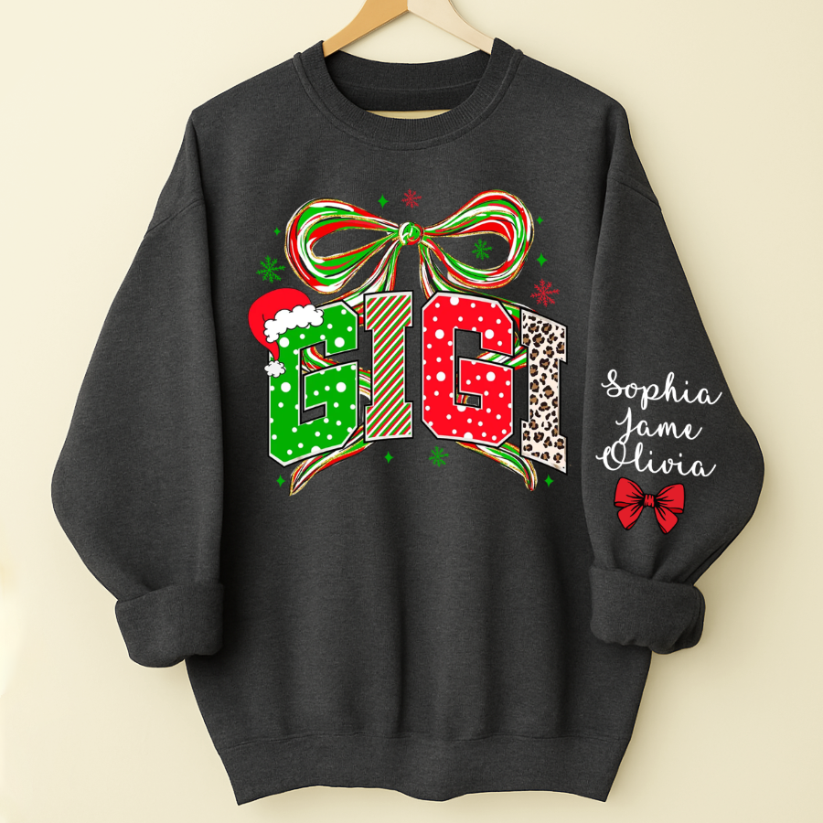 Coquette Christmas Nana Mimi Gigi and Grandkids Personalized Shirt