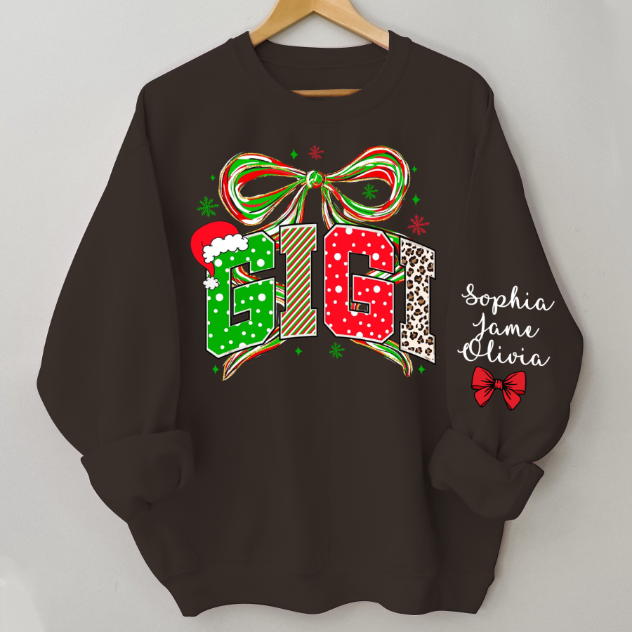 Coquette Christmas Nana Mimi Gigi and Grandkids Personalized Shirt
