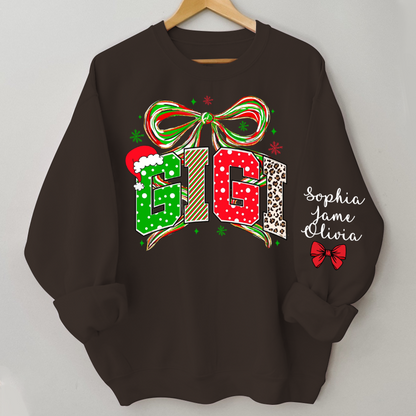 Coquette Christmas Nana Mimi Gigi and Grandkids Personalized Shirt