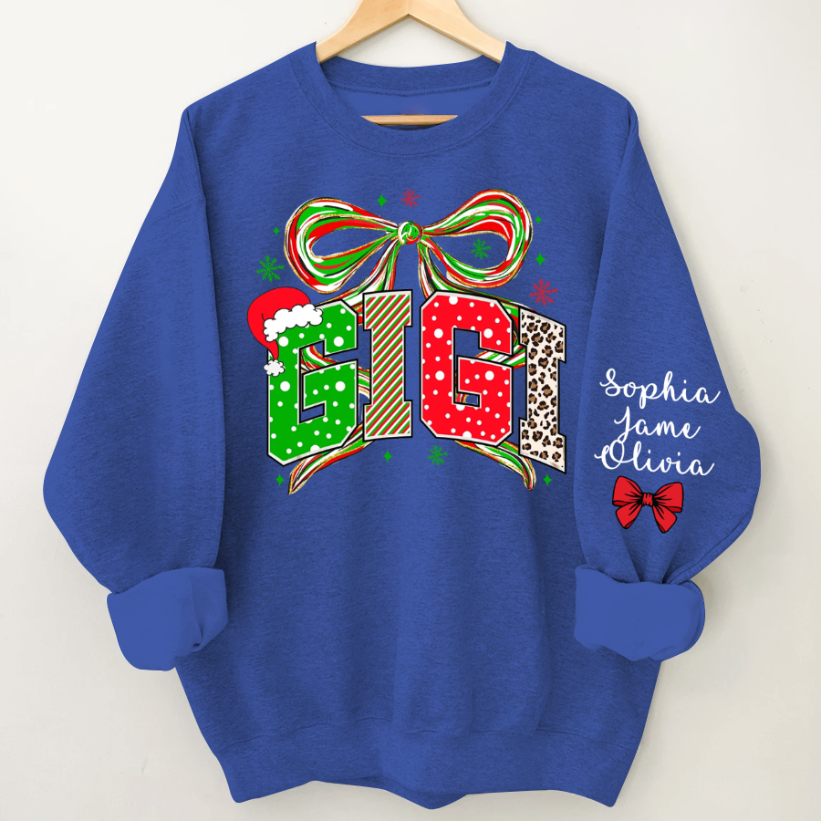Coquette Christmas Nana Mimi Gigi and Grandkids Personalized Shirt