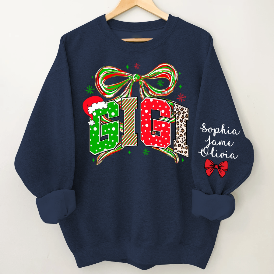 Coquette Christmas Nana Mimi Gigi and Grandkids Personalized Shirt