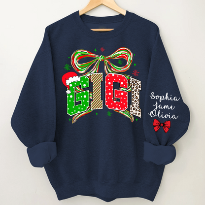 Coquette Christmas Nana Mimi Gigi and Grandkids Personalized Shirt