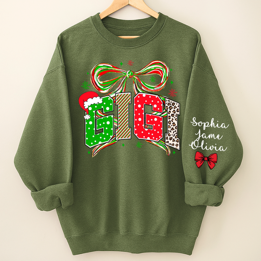 Coquette Christmas Nana Mimi Gigi and Grandkids Personalized Shirt